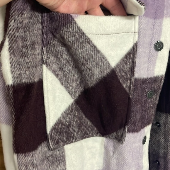 Ashley by 26 International Outerwear purple and white buffalo plaid long jacket - Picture 2 of 6